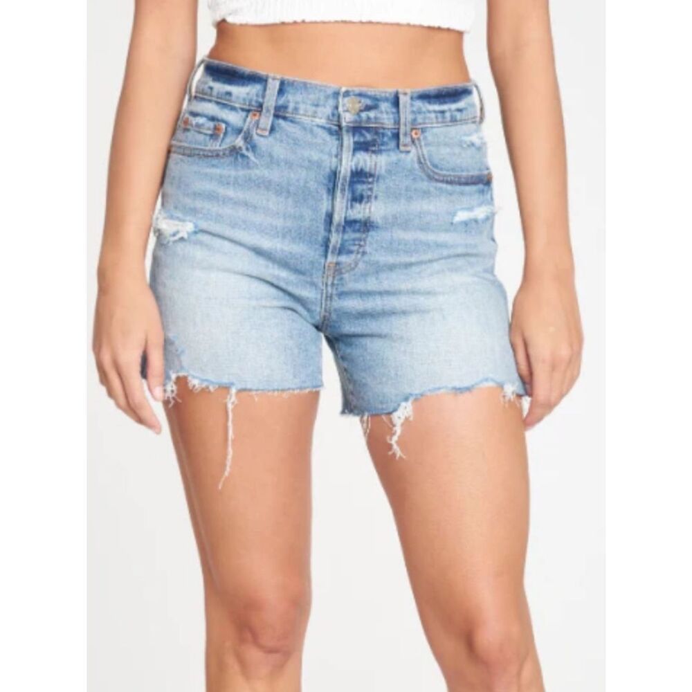 DAZE Shorts NWT Distressed Jean High Waist Fray Light Blue Cotton Denim Size 26